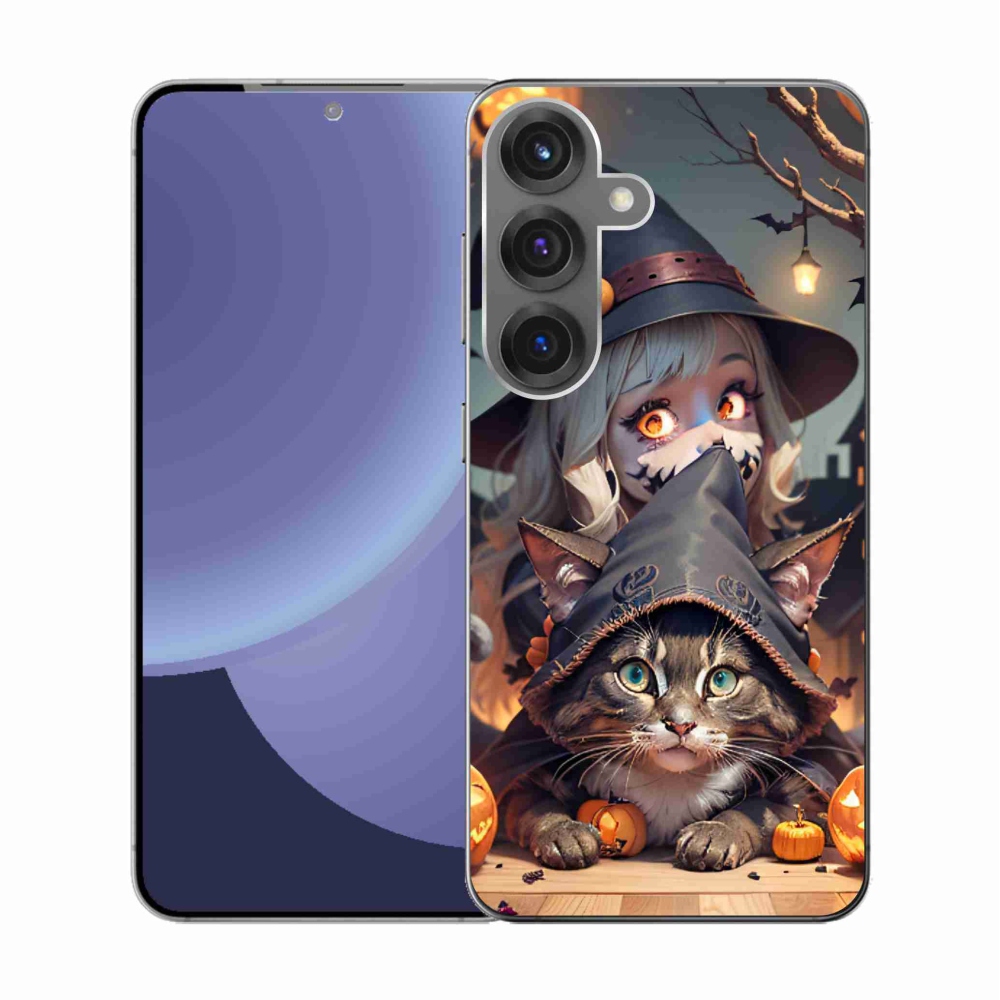 Gelový kryt mmCase na Samsung Galaxy S25 - čarodějnice s kočkou