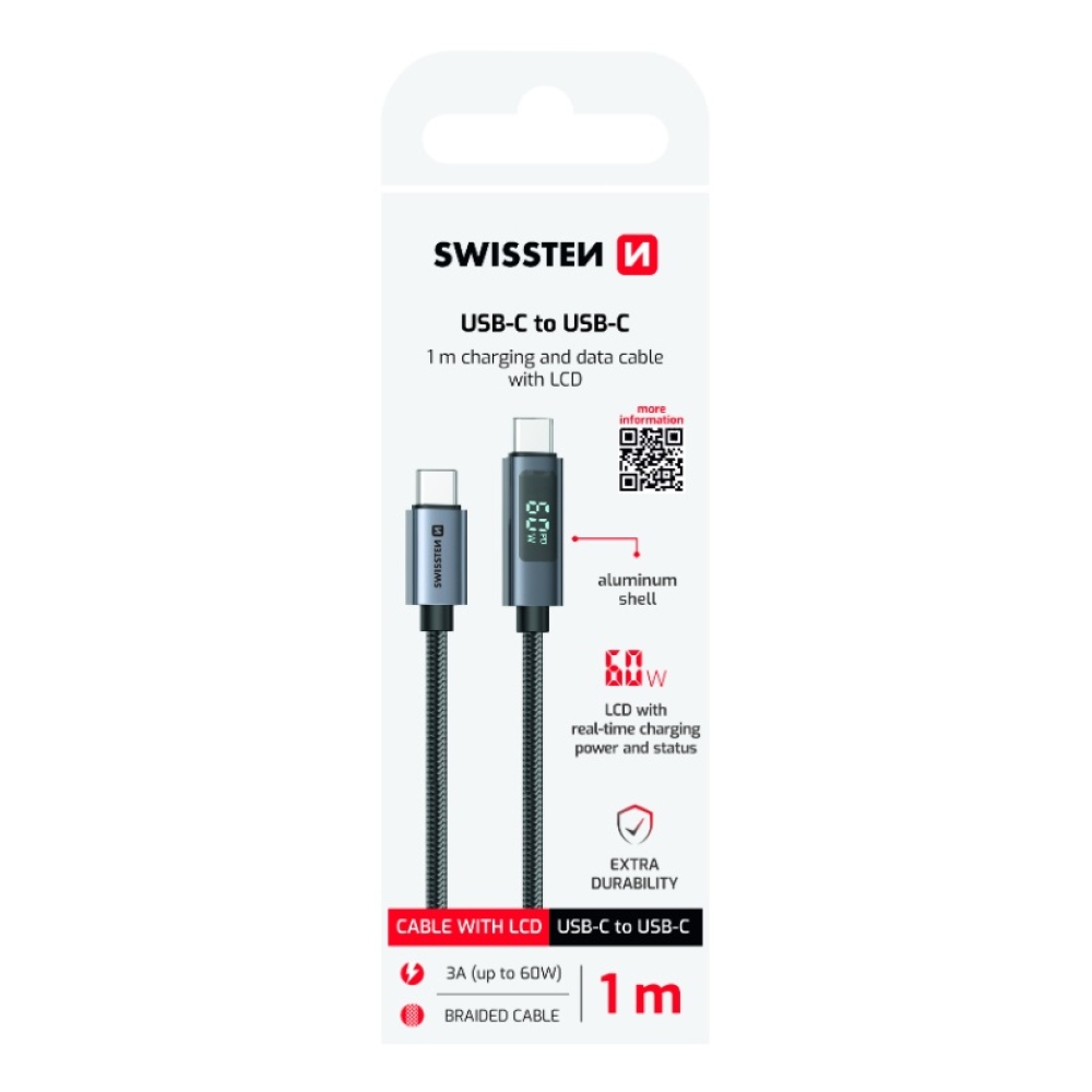 Swissten LCD kabel USB-C / USB-C 1m
