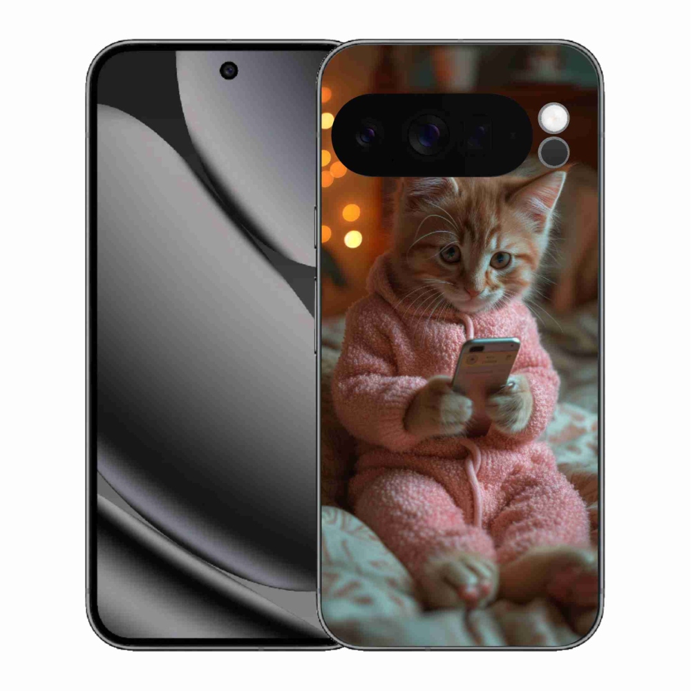 Gelový kryt mmCase na Google Pixel 10 Pro XL - kotě s mobilem