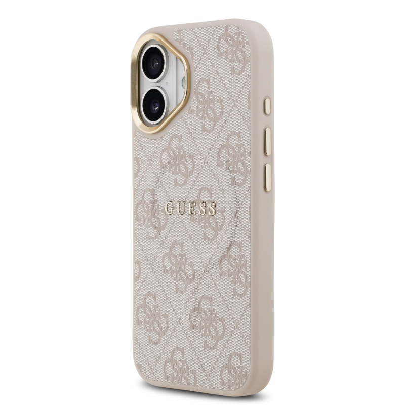 Guess PU Leather 4G Gold Frame MagSafe Zadní Kryt pro iPhone 17 Pink