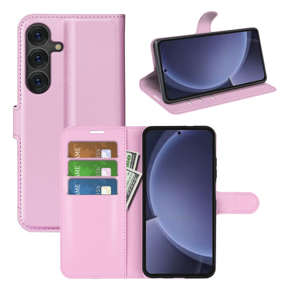 Litchi knížkové pouzdro na Samsung Galaxy S25+ - růžové