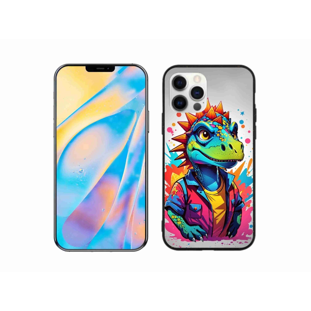 Gelový kryt mmCase na iPhone 12 Pro - barevný dinosaurus