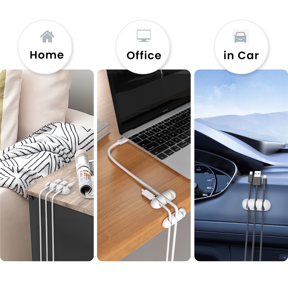 Silikonový držák kabelů se 3 drážkami a samolepicím uchycením - bílý