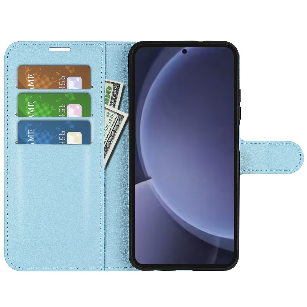 Litchi knížkové pouzdro na Samsung Galaxy S25+ - modré