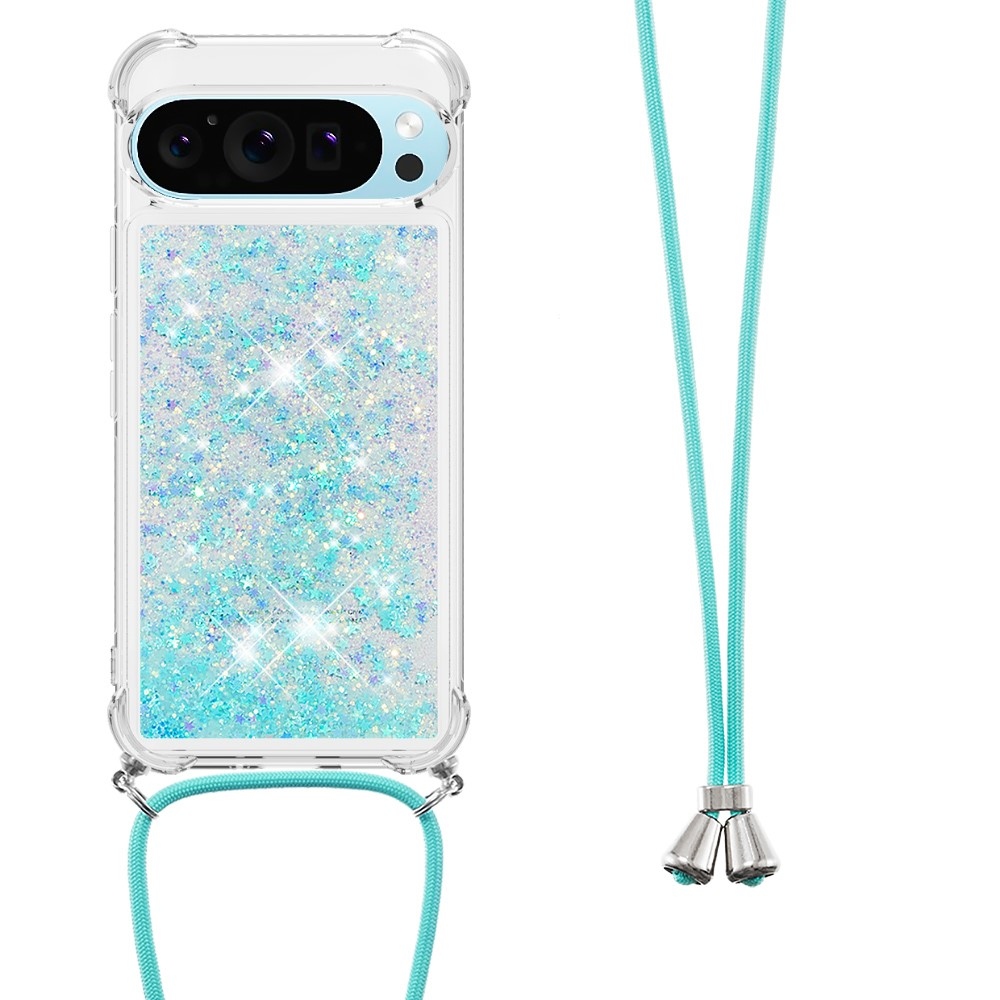 Glitters přesýpací gelový obal se šňůrkou na Google Pixel 10 Pro/Pixel 10 - modrý/hvězdičky