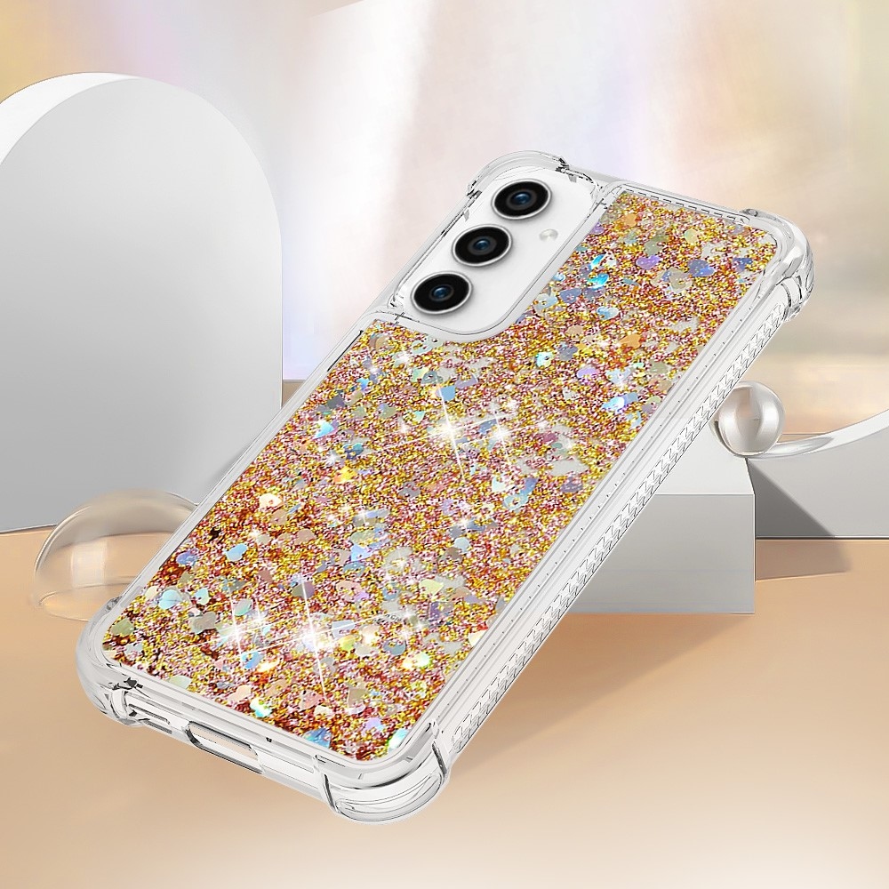 Glitter gelový přesýpací obal na Samsung Galaxy S23 FE - zlatý/srdíčka