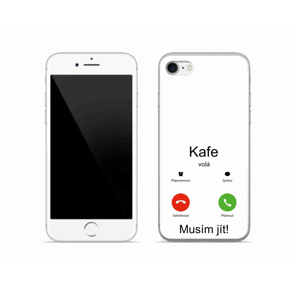 Gelový kryt mmCase na iPhone SE (2022) - kafe volá bílé pozadí