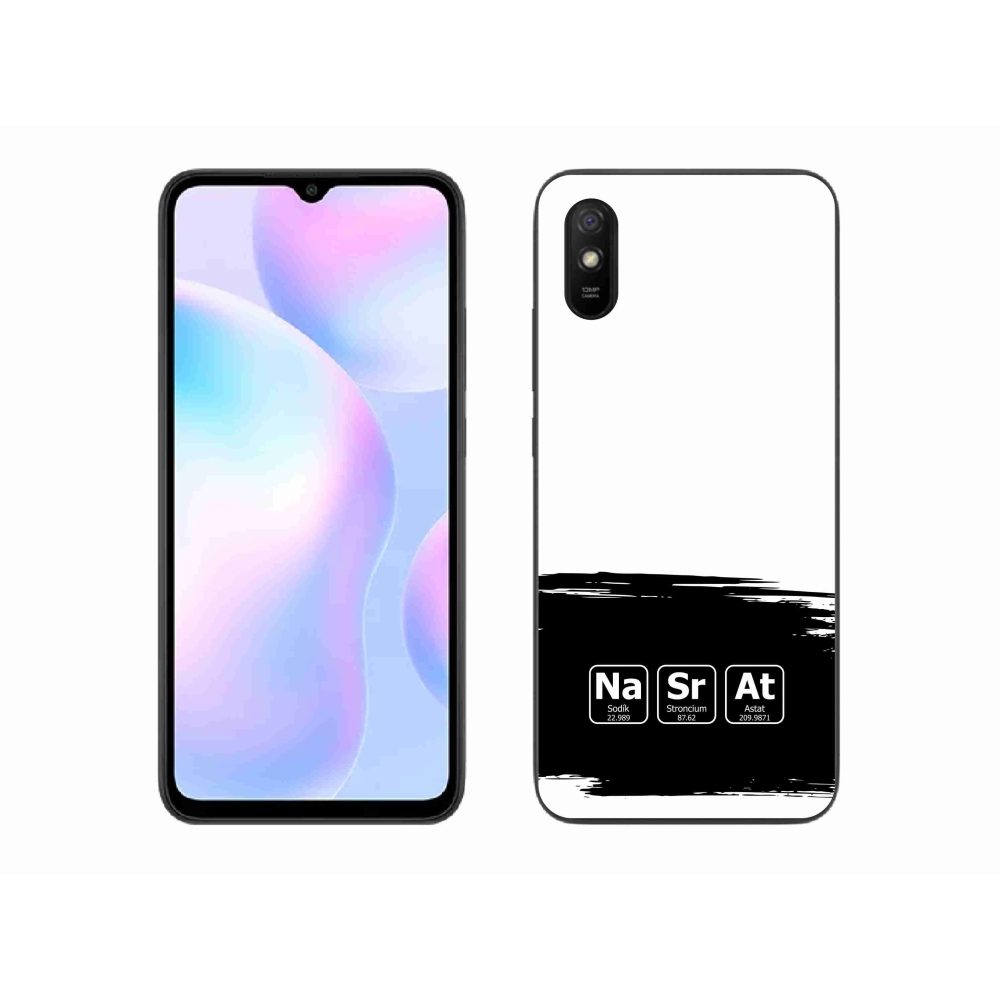Gelový kryt mmCase na Xiaomi Redmi 9A - chemické prvky černobílé pozadí