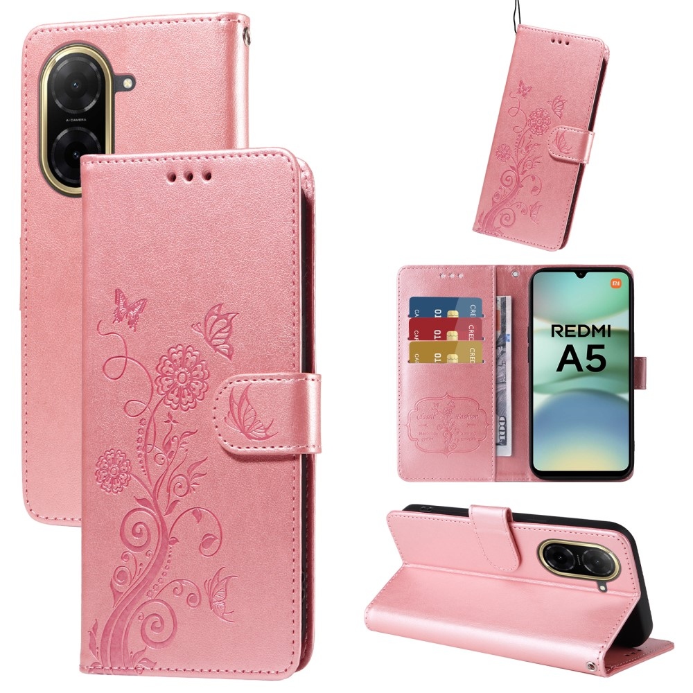 Flowery knížkové pouzdro na Xiaomi Redmi A5 (173.45x79.35x8.45mm) - růžové