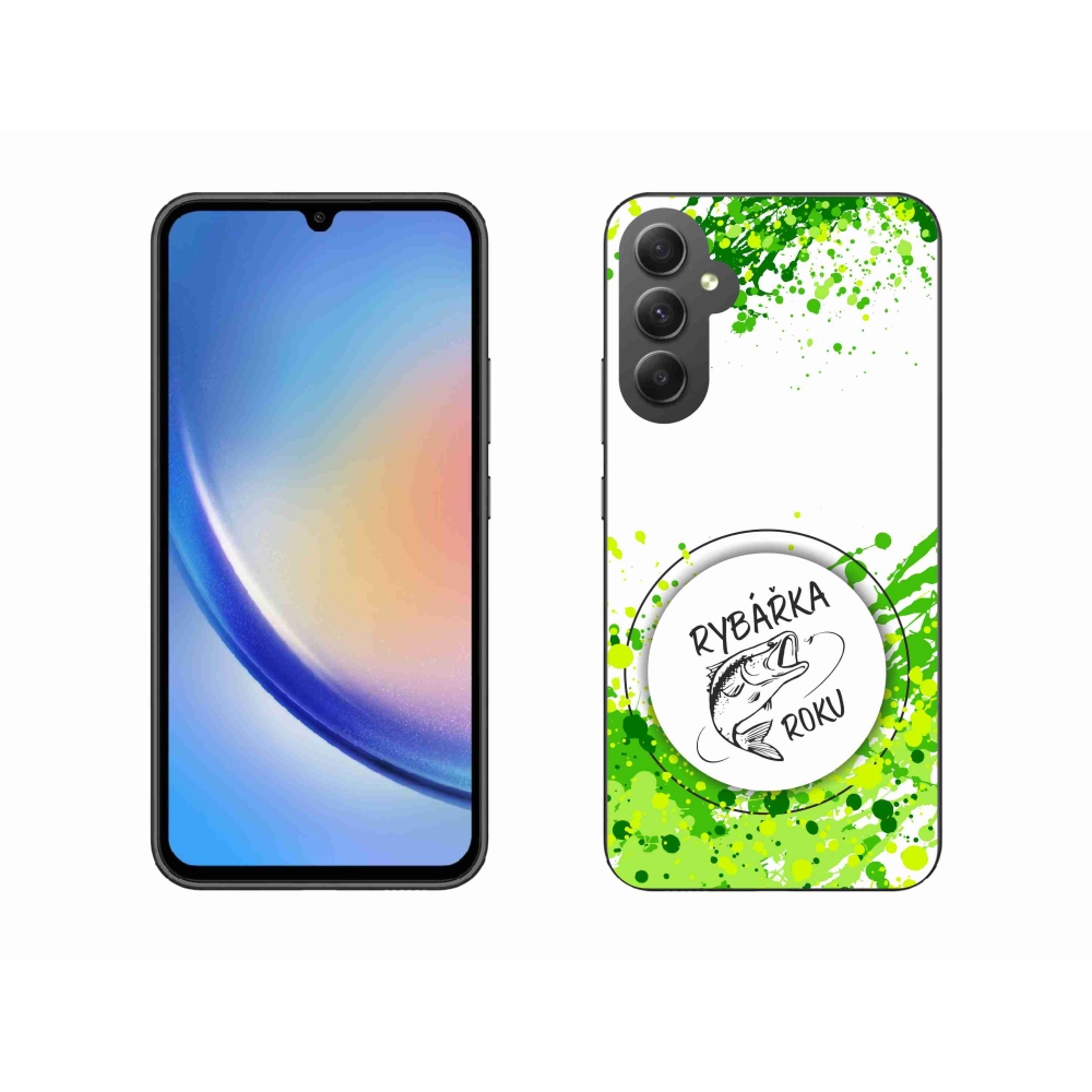 Gelový kryt mmCase na Samsung Galaxy A34 5G - rybářka roku bílé pozadí