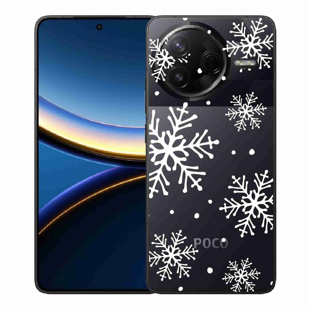 Gelový kryt mmCase na Xiaomi Poco F7 Pro - bílé vločky na průhledném pozadí
