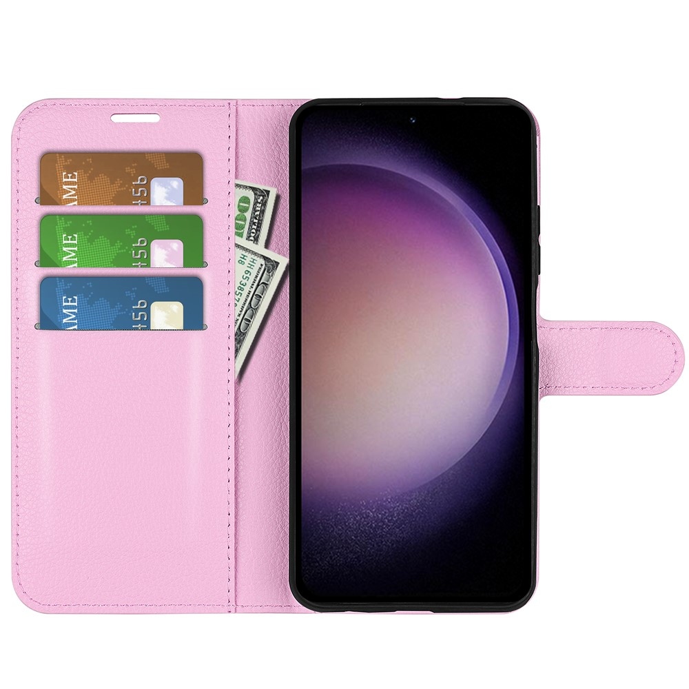Litchi knížkové pouzdro na Samsung Galaxy S23 FE - růžové