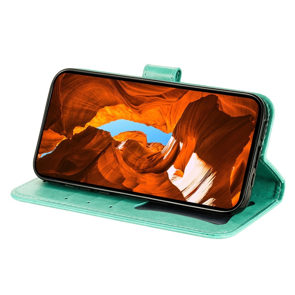 Floral knížkové pouzdro na Xiaomi Redmi Note 14 - modrozelené
