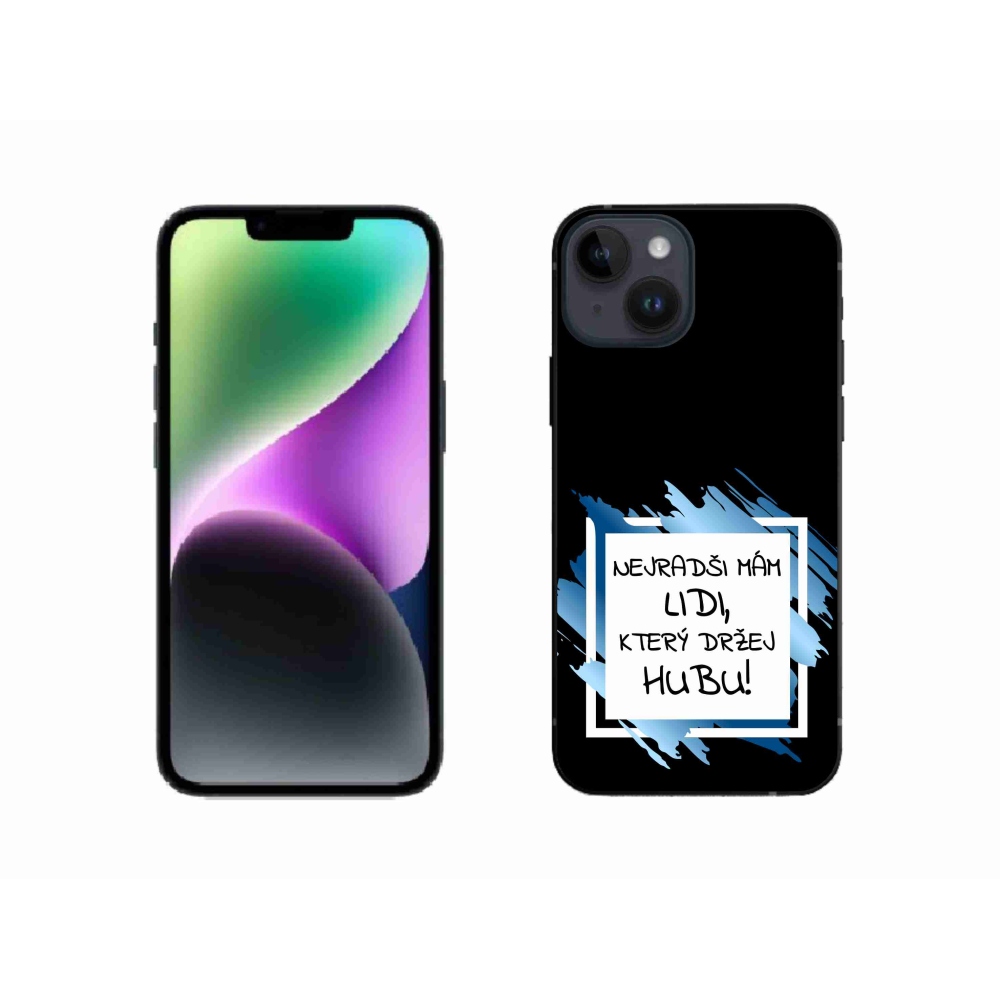Gelový kryt mmCase na iPhone 14 - vtipný text 7 bíločerné pozadí