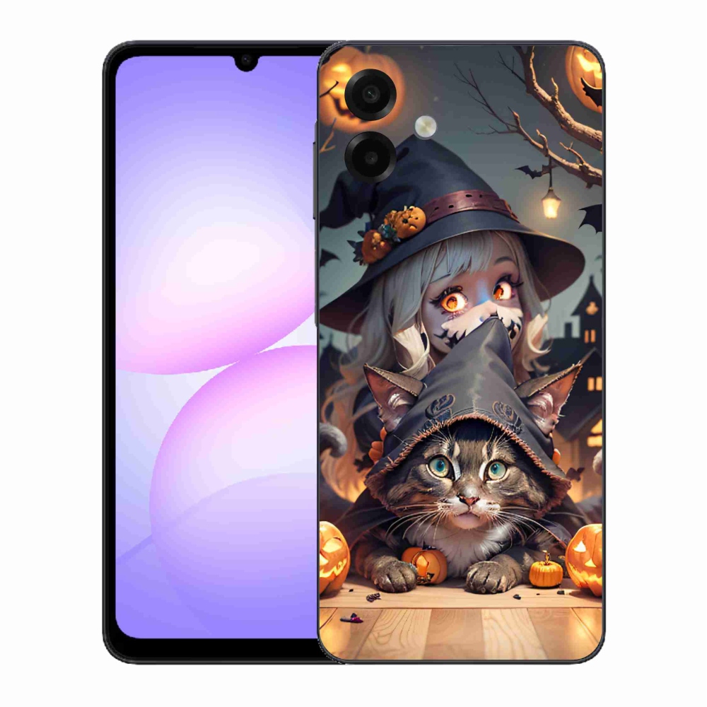 Gelový kryt mmCase na Samsung Galaxy A07 4G - čarodějnice s kočkou