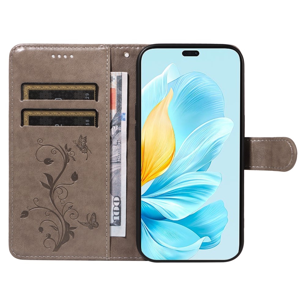 Flowers knížkové pouzdro na Honor 200 Lite 5G - šedé