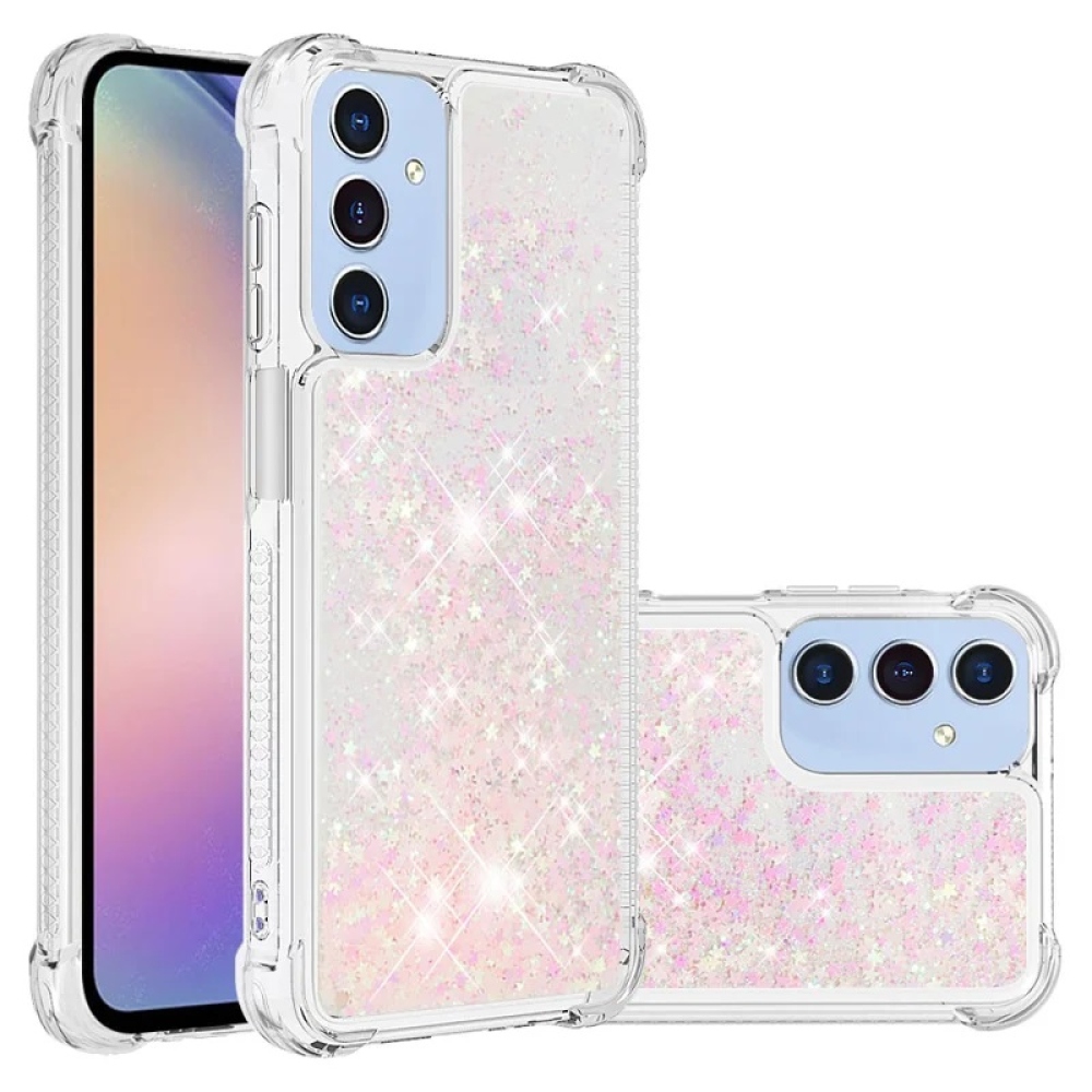 Glitter gelový přesýpací obal na Samsung Galaxy A16 4G/5G - růžový/hvězdičky