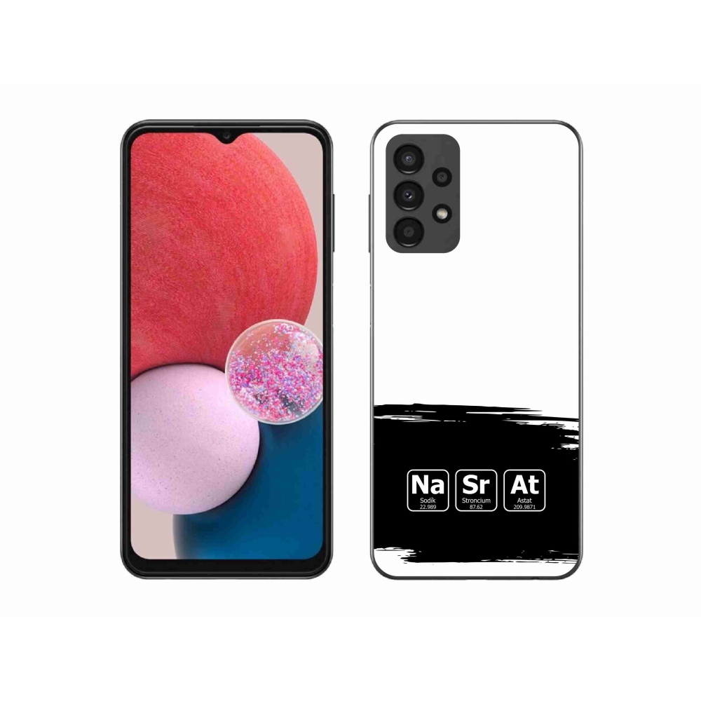 Gelový kryt mmCase na Samsung Galaxy A13 4G - chemické prvky černobílé pozadí