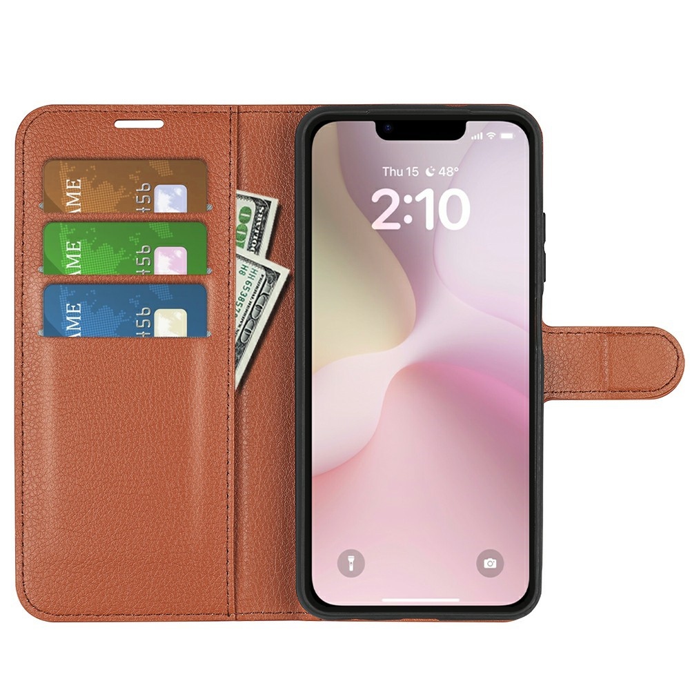 Litchi knížkové pouzdro na iPhone 16e - hnědé