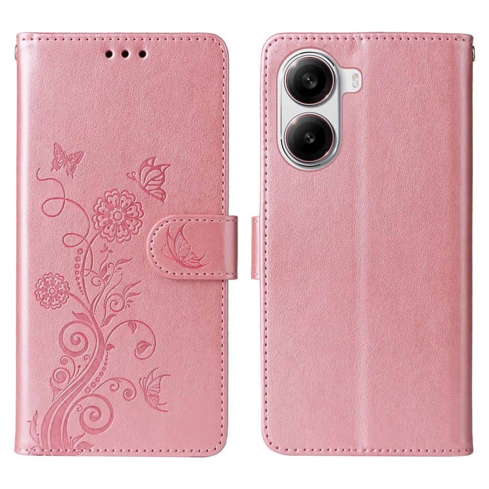 Flowery knížkové pouzdro na Xiaomi Poco X7 Pro 5G - růžové