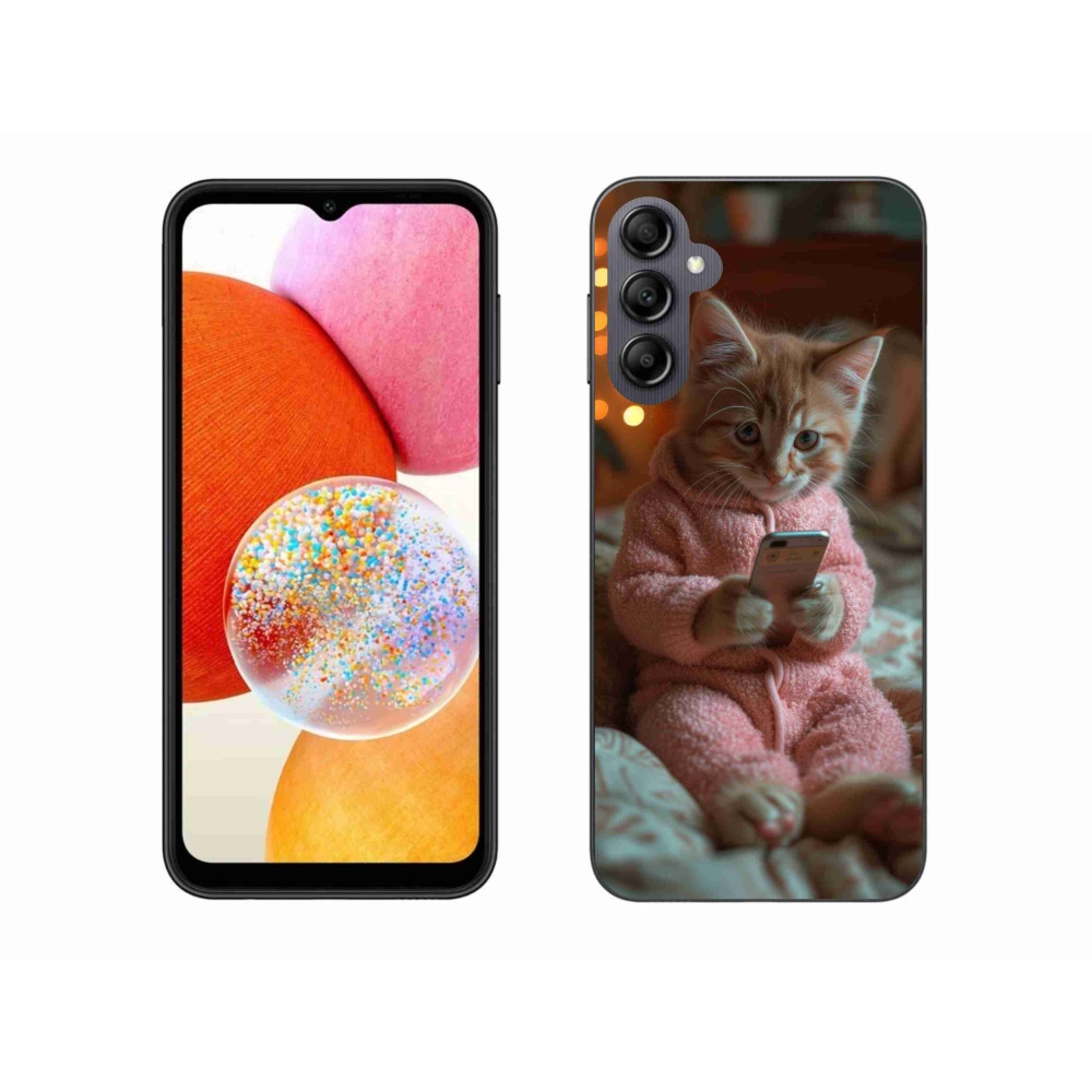 Gelový kryt mmCase na Samsung Galaxy A14 4G/5G - kotě s mobilem