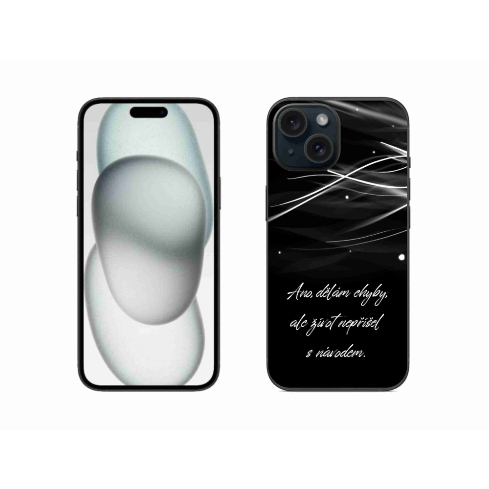 Gelový kryt mmCase na iPhone 15 - citát černé pozadí
