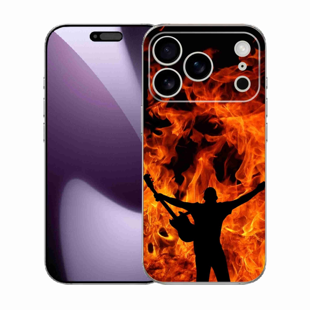 Gelový kryt mmCase na iPhone 17 Pro - muzikant a oheň