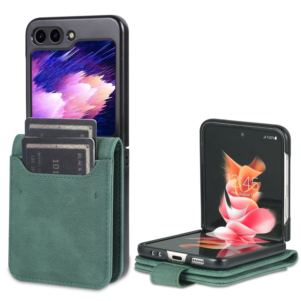 AZNS plastový kryt s PU kůží na Samsung Galaxy Z Flip5 5G - zelený