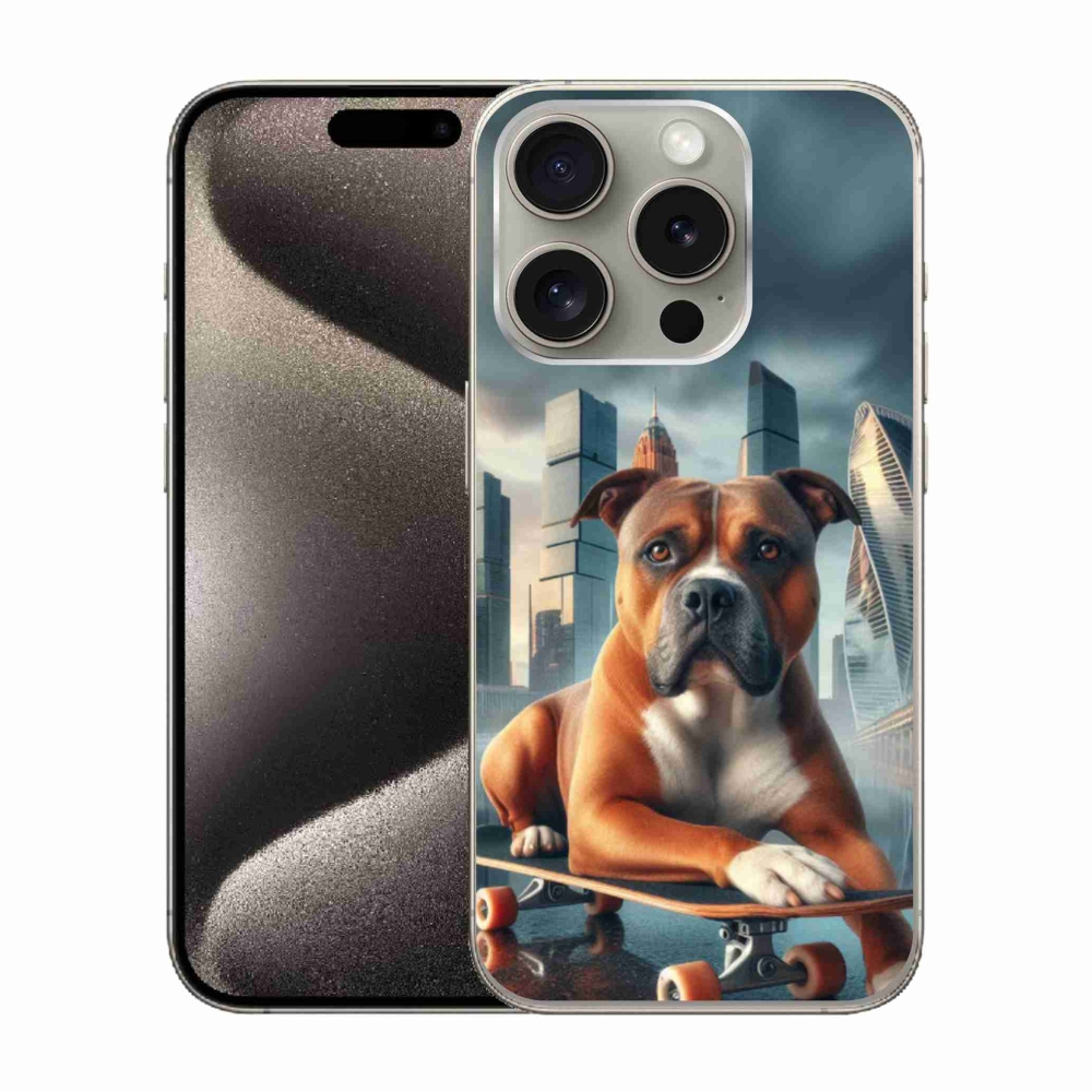 Gelový kryt mmCase na iPhone 15 Pro - pes na skateboardu