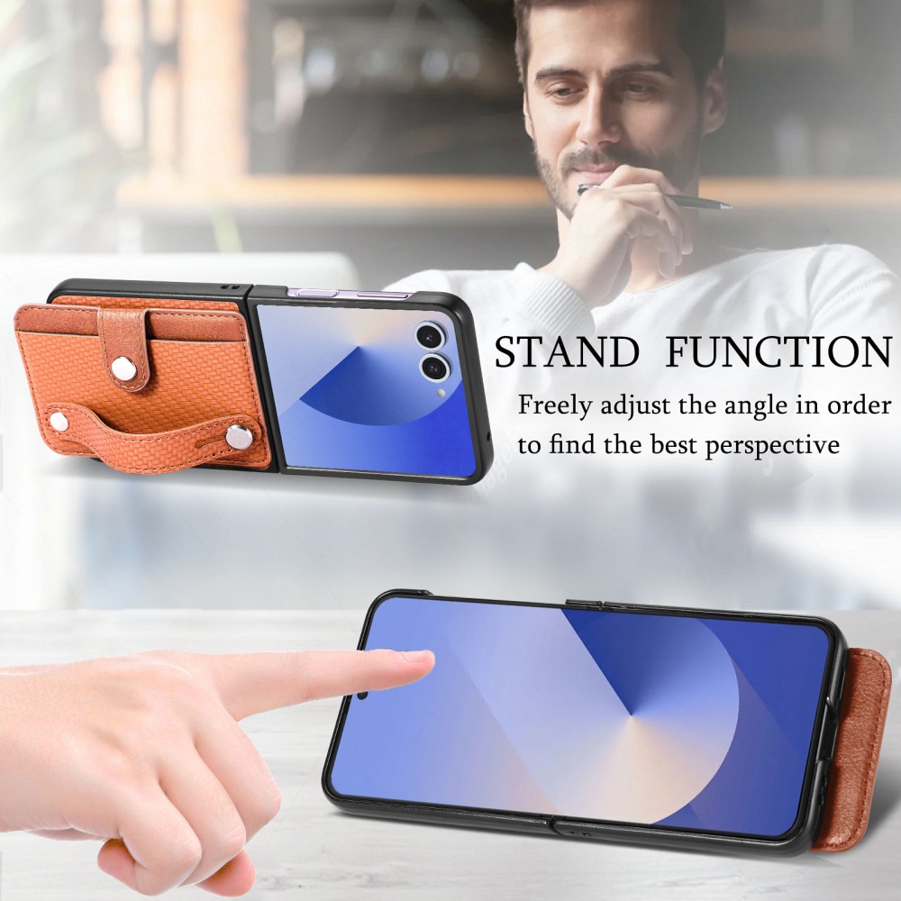 Wrisat plastový kryt s umělou kůží na Samsung Galaxy Z Flip7 5G - hnědý