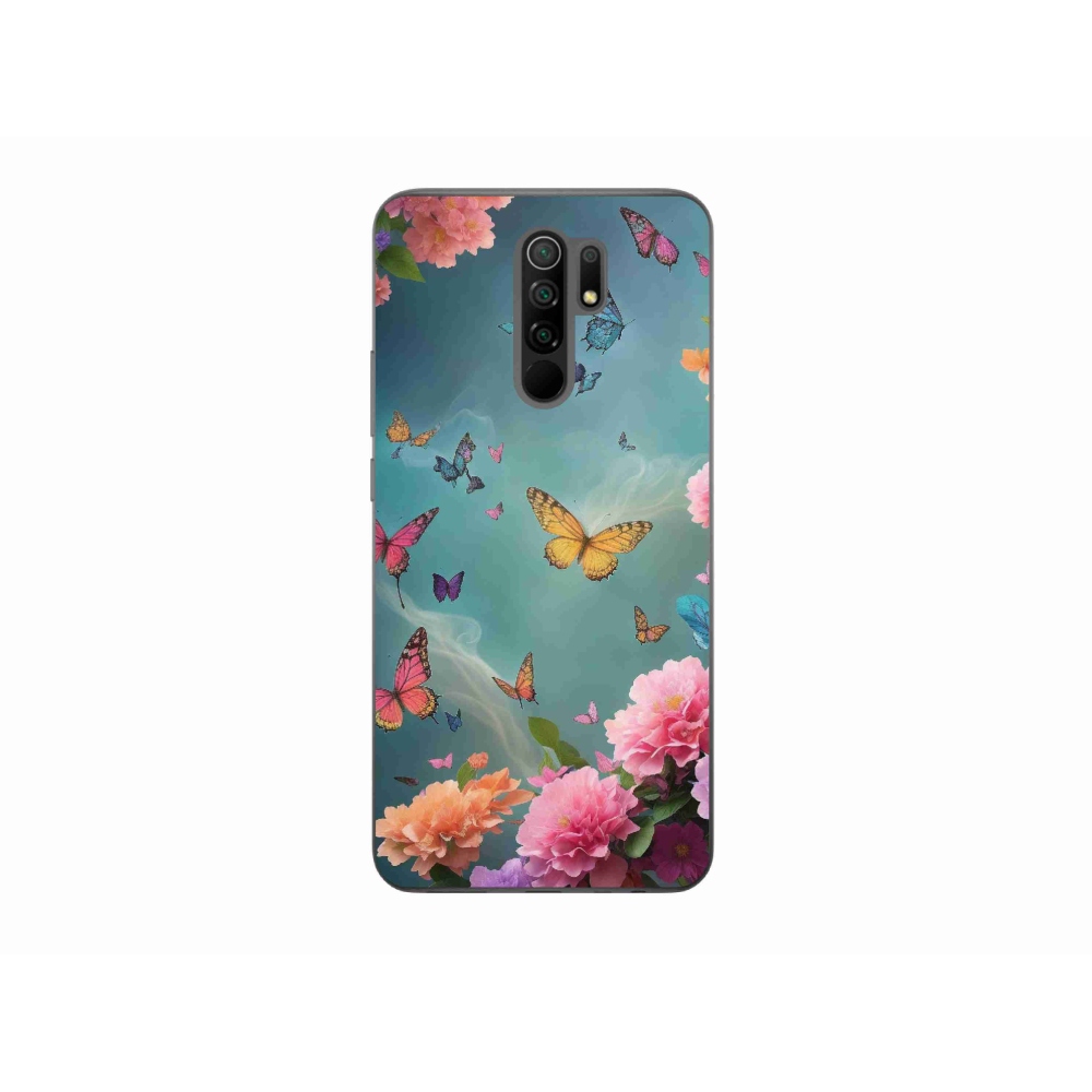Gelový kryt mmCase na Xiaomi Redmi 9 - barevné květy a motýli
