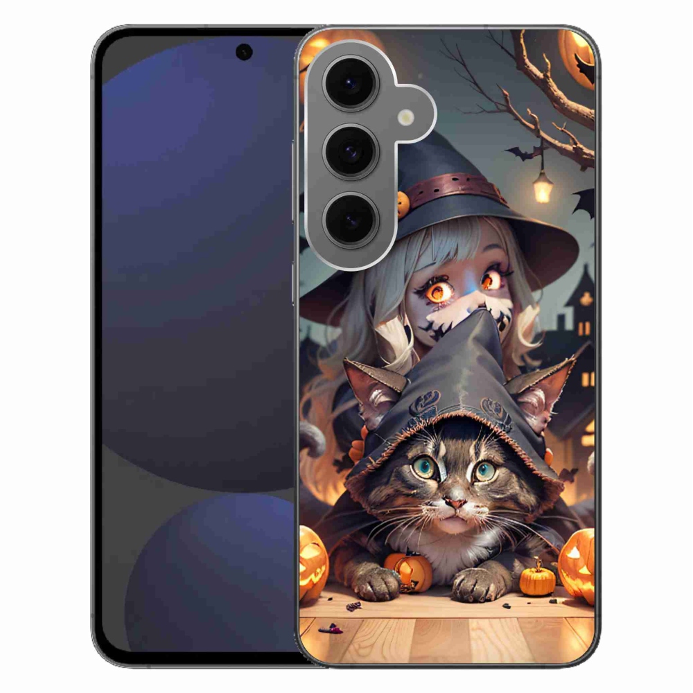 Gelový kryt mmCase na Samsung Galaxy S24 FE - čarodějnice s kočkou