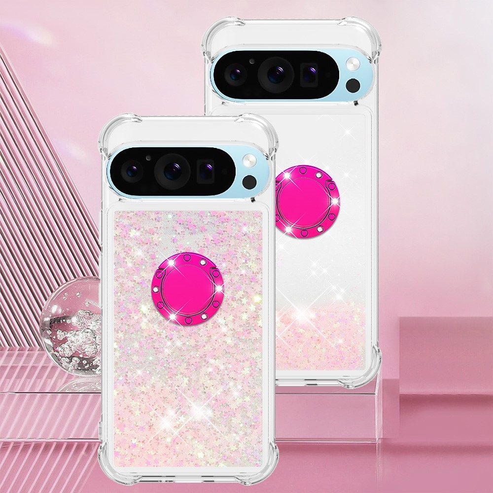 Glitt přesýpací gelový obal s kroužkem na prst na Google Pixel 10 - růžový/hvězdičky