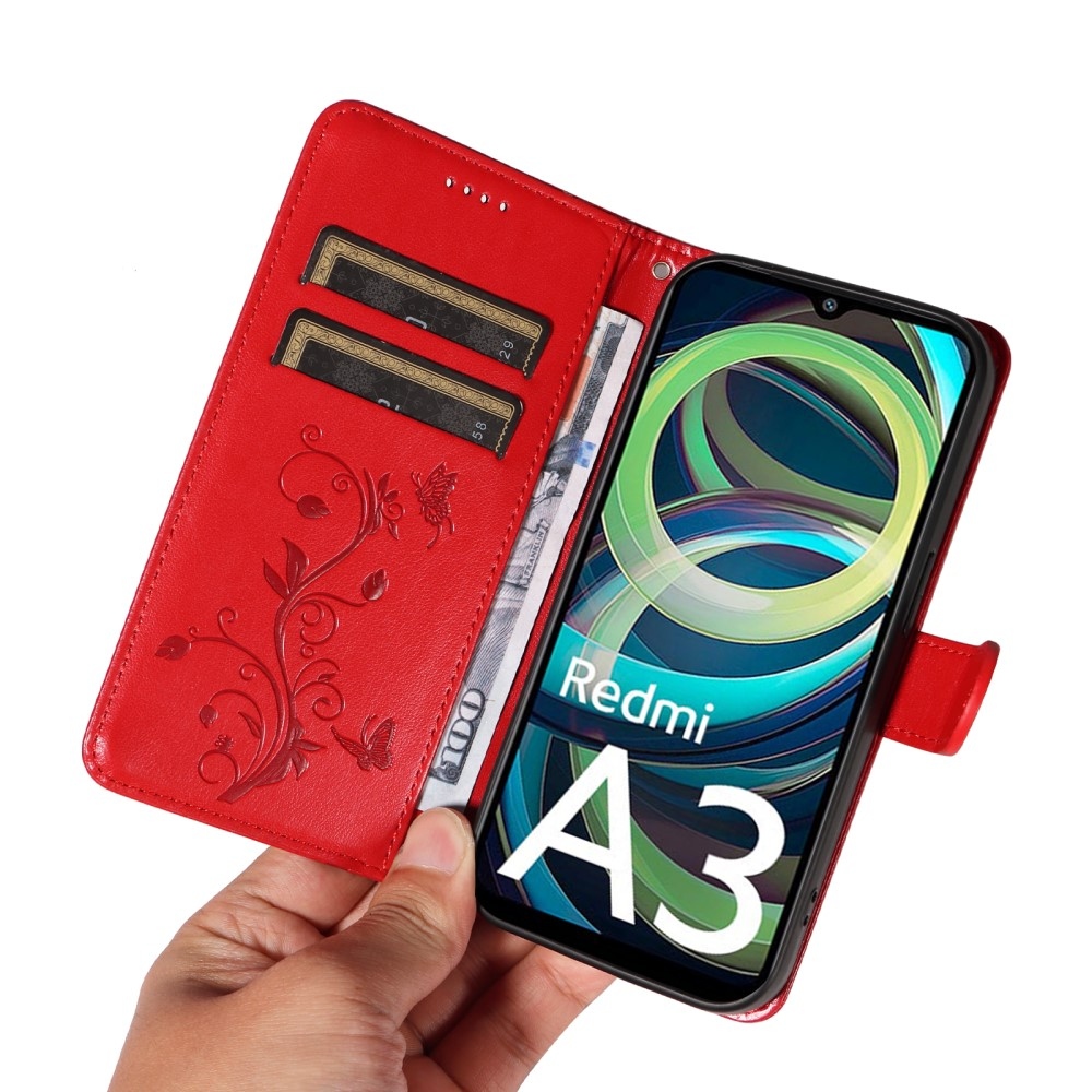 Flowers knížkové pouzdro na Xiaomi Redmi A3 - červené