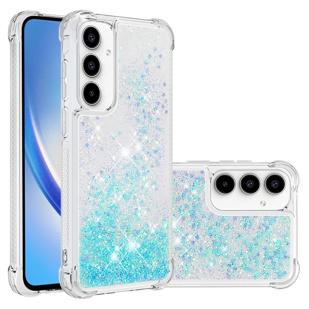 Glitter gelový přesýpací obal na Samsung Galaxy A35 5G - modrý/hvězdičky