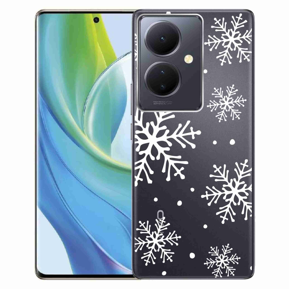 Gelový kryt mmCase na Vivo V29 Lite 5G - bílé vločky na průhledném pozadí