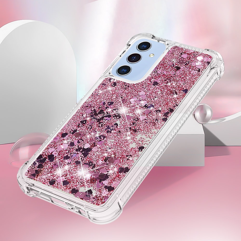 Glitter přesýpací gelový obal na Samsung Galaxy A17 5G - růžovozlatý/srdíčka