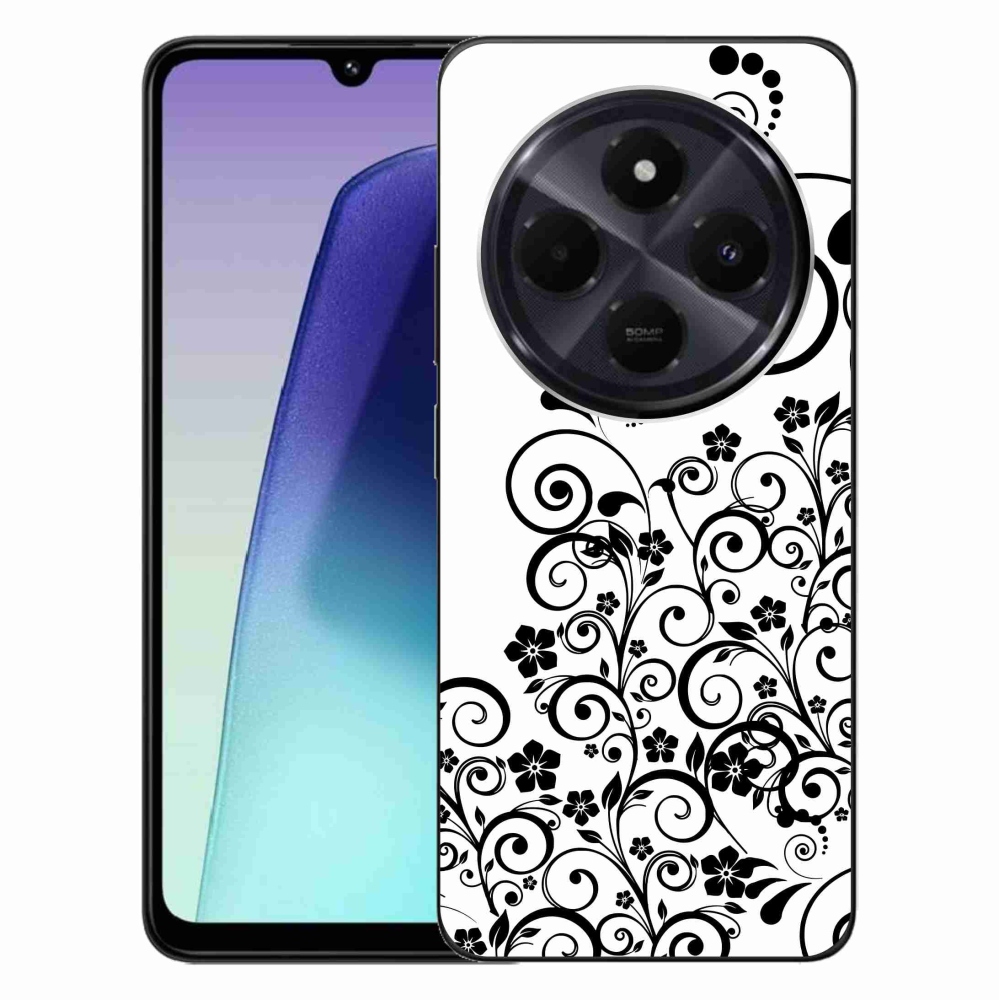 Gelový kryt mmCase na Xiaomi Redmi 14C/Poco C75 - černobílé květinové vzory
