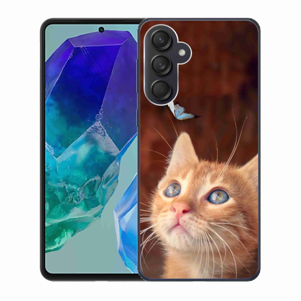 Gelový kryt mmCase na Samsung Galaxy M55 5G - motýl a kotě
