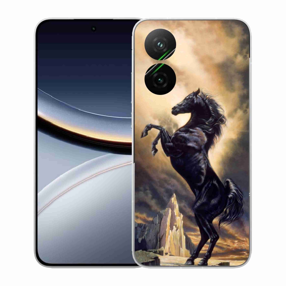 Gelový kryt mmCase na Xiaomi Poco F7 5G - černý kreslený kůň