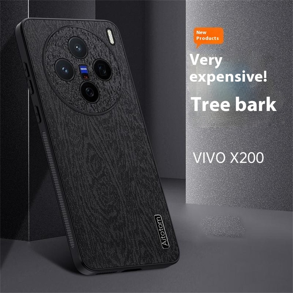 Wood gelový obal potažený umělou kůží na Vivo X200 5G - černý