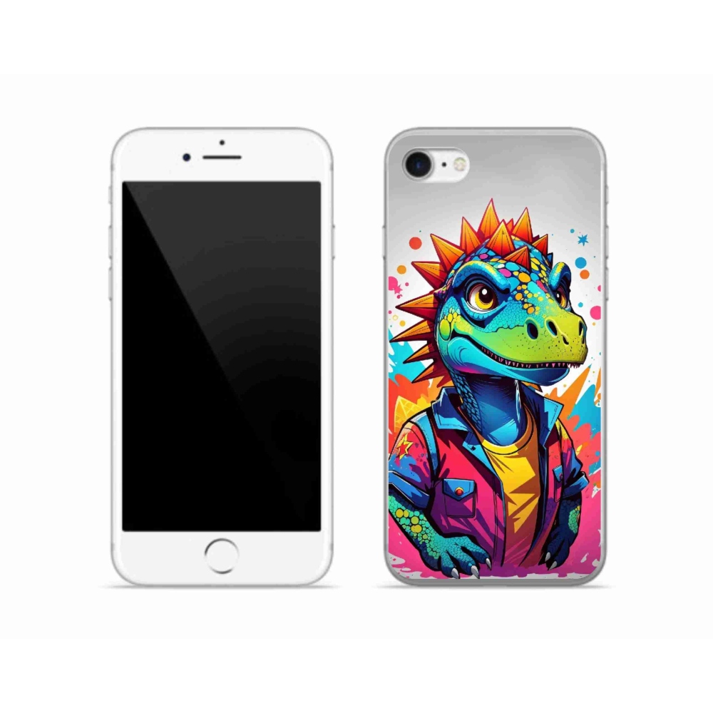 Gelový kryt mmCase na iPhone SE (2022) - barevný dinosaurus