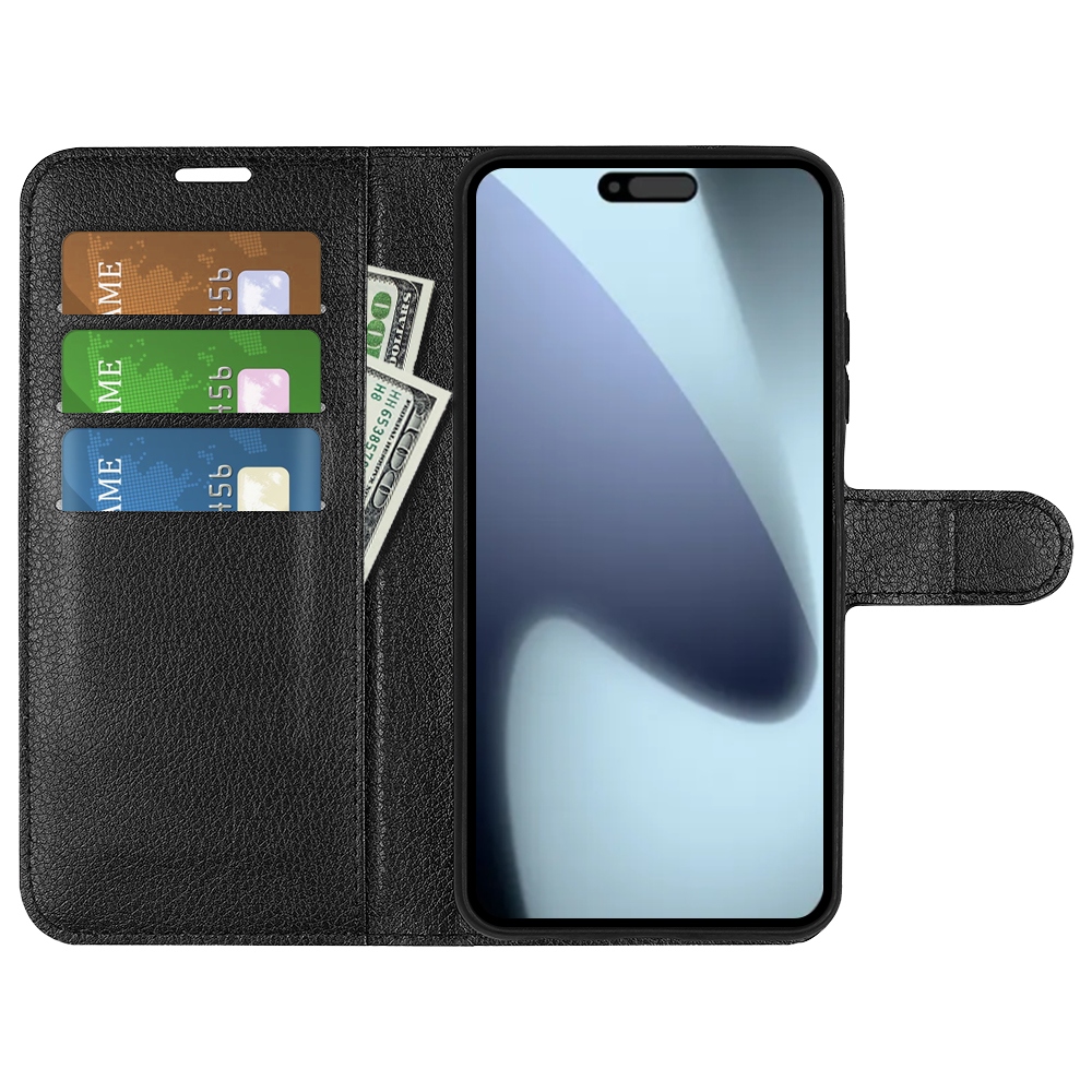 Litchi knížkové pouzdro na iPhone 17 - černé