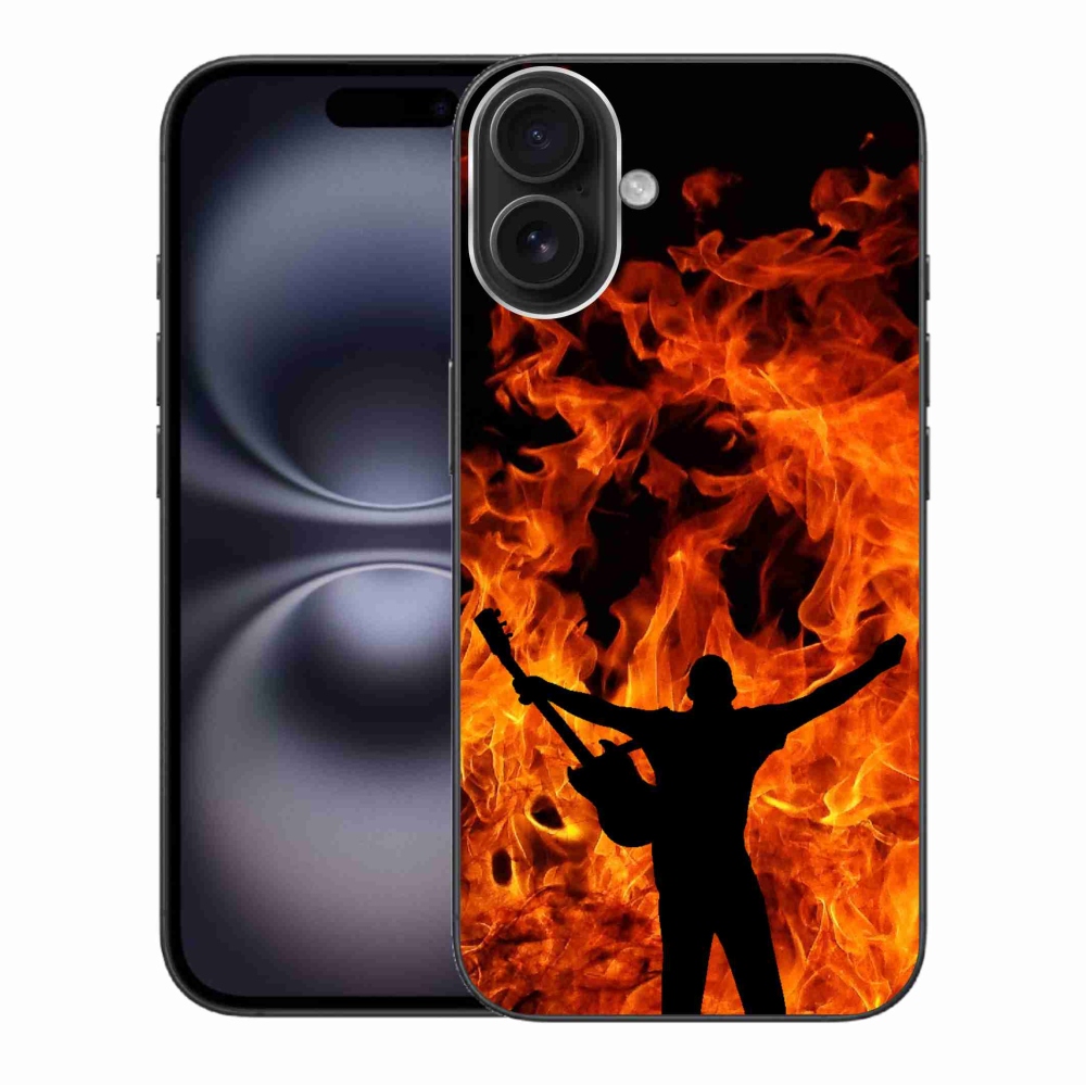 Gelový kryt mmCase na iPhone 16 Plus - muzikant a oheň