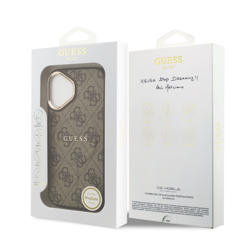 Guess PU Leather 4G Gold Frame MagSafe Zadní Kryt pro iPhone 17 Brown