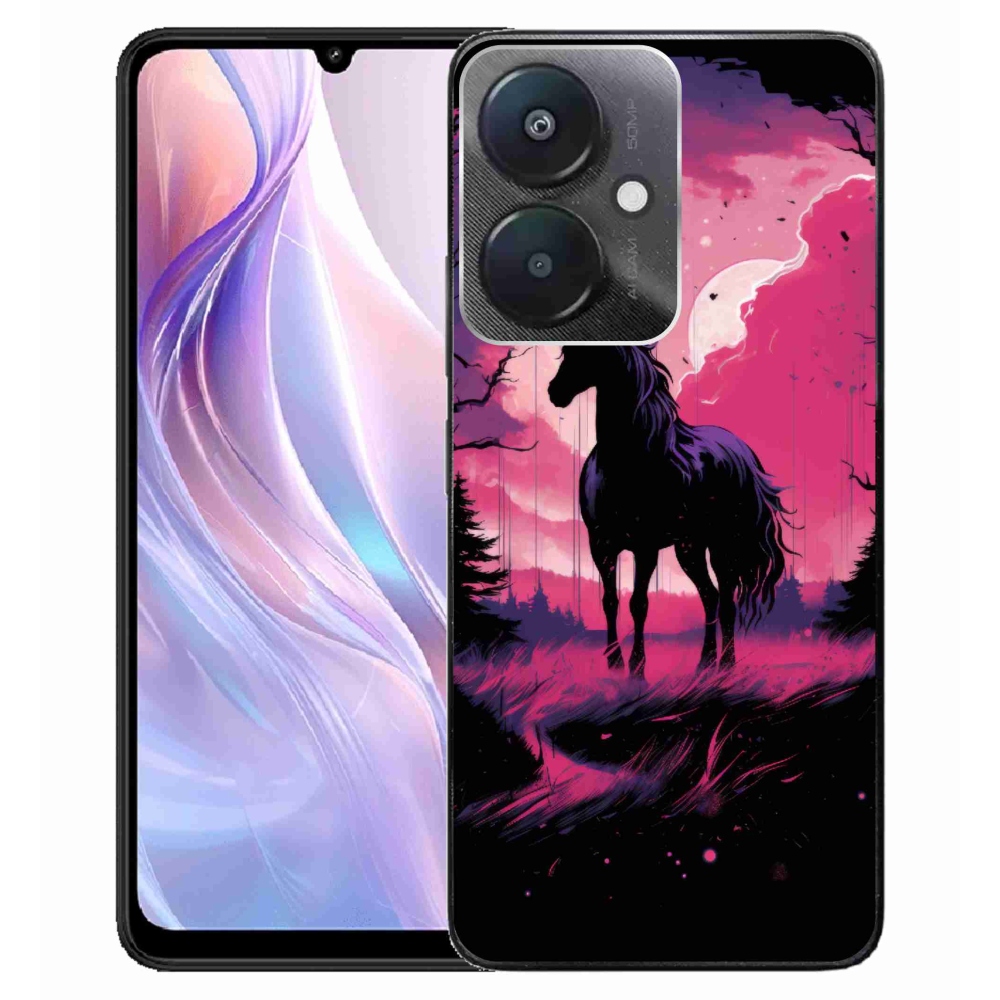 Gelový kryt mmCase na Xiaomi Redmi 13C 5G - černý kreslený kůň 1