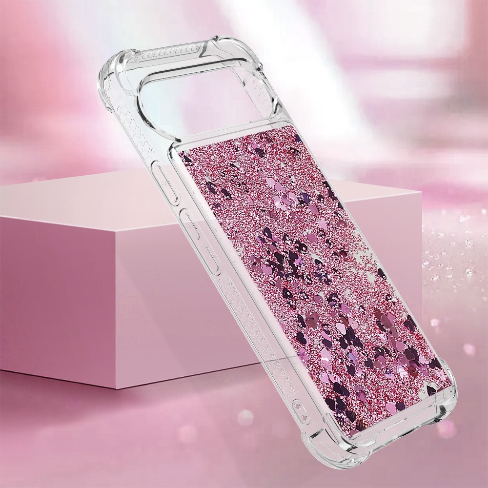 Glitter přesýpací gelový obal na Google Pixel 10 Pro/Pixel 10 - růžovozlatý/srdíčka