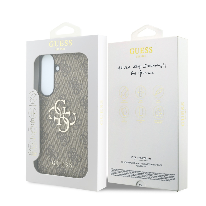 Guess PU 4G Metal Logo Zadní Kryt pro Samsung Galaxy S26 FE Brown
