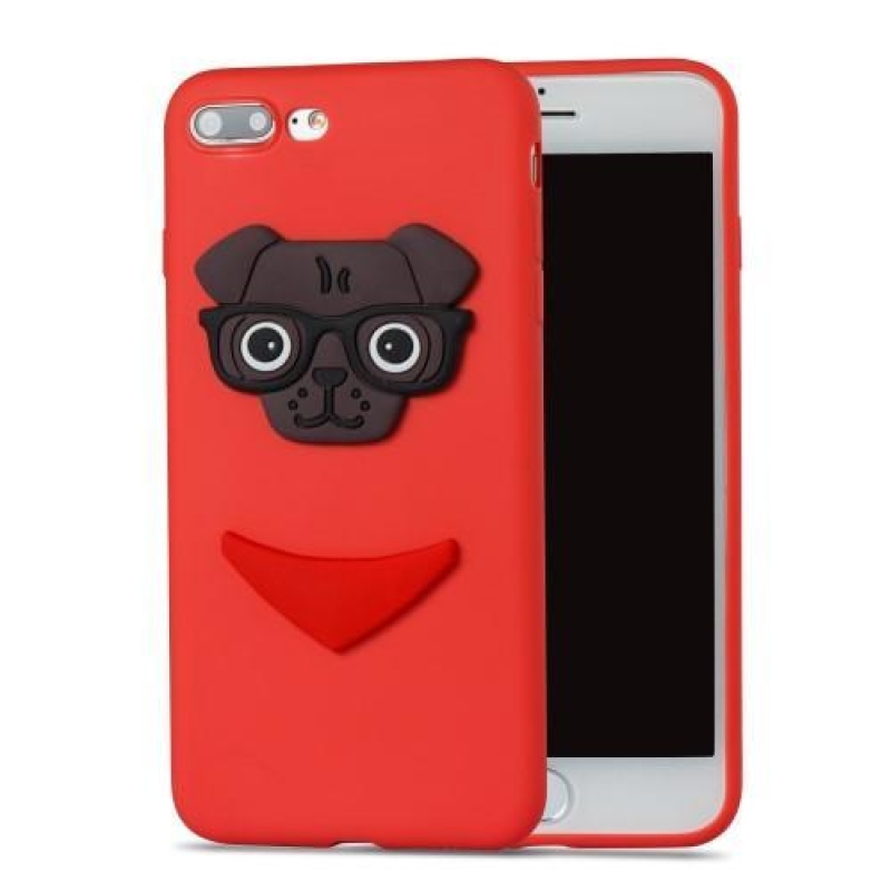 3D dog silikonový obal na iPhone 8 Plus a iPhone 7 Plus - červený