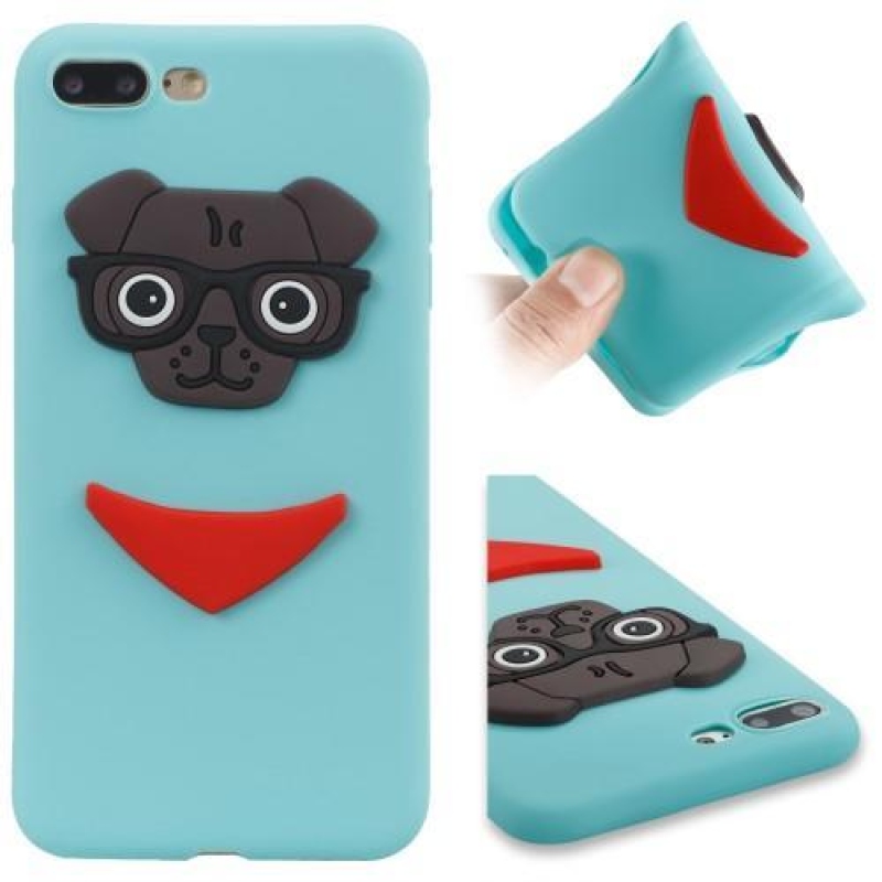 3D dog silikonový obal na iPhone 8 Plus a iPhone 7 Plus - modrý